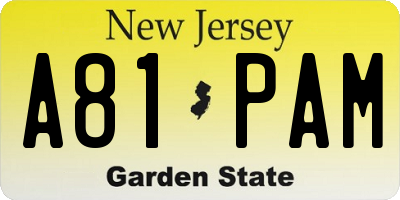 NJ license plate A81PAM