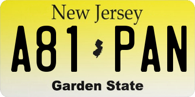NJ license plate A81PAN
