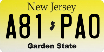 NJ license plate A81PAO