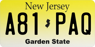 NJ license plate A81PAQ