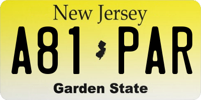NJ license plate A81PAR
