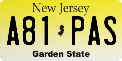 NJ license plate A81PAS