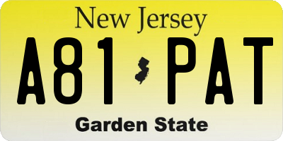 NJ license plate A81PAT