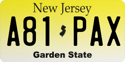 NJ license plate A81PAX