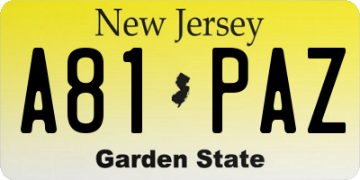 NJ license plate A81PAZ