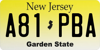 NJ license plate A81PBA