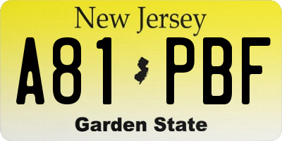 NJ license plate A81PBF