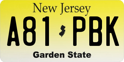 NJ license plate A81PBK