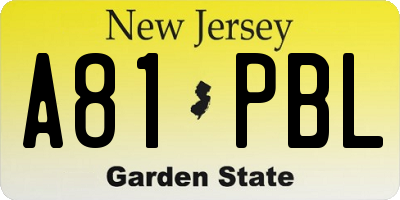 NJ license plate A81PBL