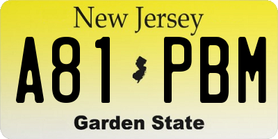 NJ license plate A81PBM