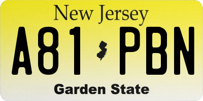NJ license plate A81PBN