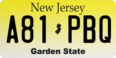 NJ license plate A81PBQ