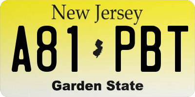 NJ license plate A81PBT