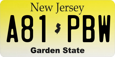 NJ license plate A81PBW