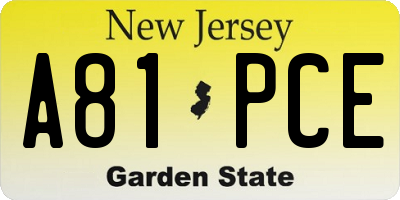 NJ license plate A81PCE