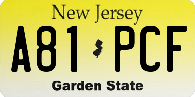 NJ license plate A81PCF