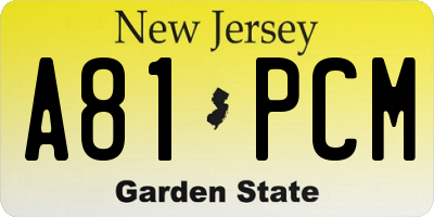 NJ license plate A81PCM