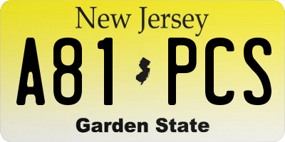 NJ license plate A81PCS