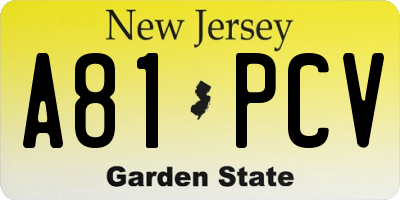 NJ license plate A81PCV