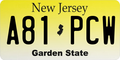 NJ license plate A81PCW