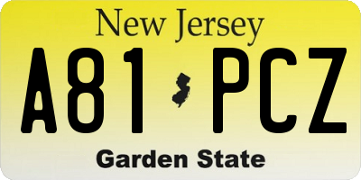 NJ license plate A81PCZ