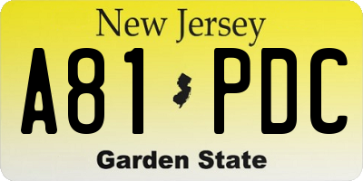 NJ license plate A81PDC