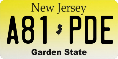 NJ license plate A81PDE