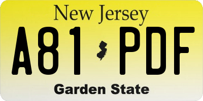 NJ license plate A81PDF