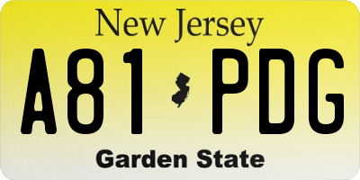 NJ license plate A81PDG