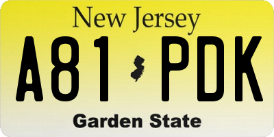 NJ license plate A81PDK