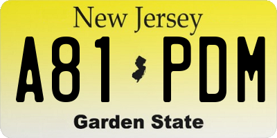 NJ license plate A81PDM