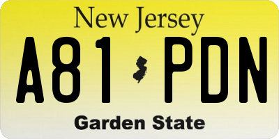 NJ license plate A81PDN