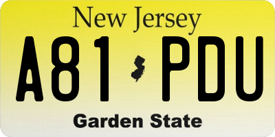NJ license plate A81PDU