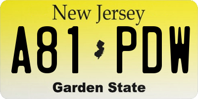 NJ license plate A81PDW