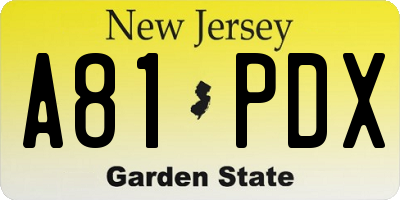 NJ license plate A81PDX