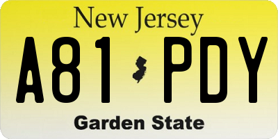 NJ license plate A81PDY
