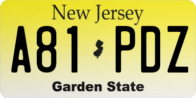 NJ license plate A81PDZ