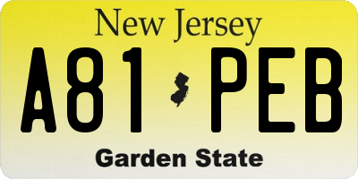NJ license plate A81PEB