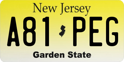 NJ license plate A81PEG