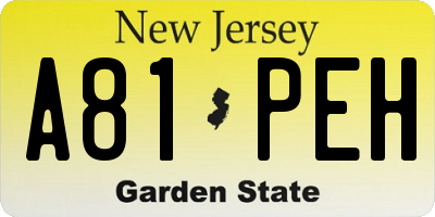 NJ license plate A81PEH