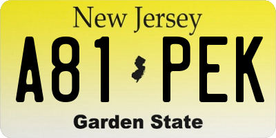 NJ license plate A81PEK