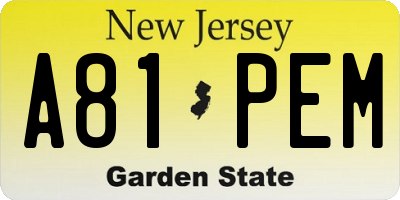 NJ license plate A81PEM