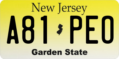 NJ license plate A81PEO