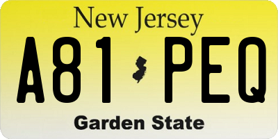 NJ license plate A81PEQ