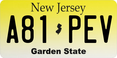 NJ license plate A81PEV