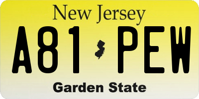 NJ license plate A81PEW