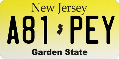 NJ license plate A81PEY