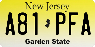 NJ license plate A81PFA