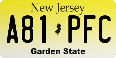 NJ license plate A81PFC