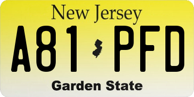 NJ license plate A81PFD